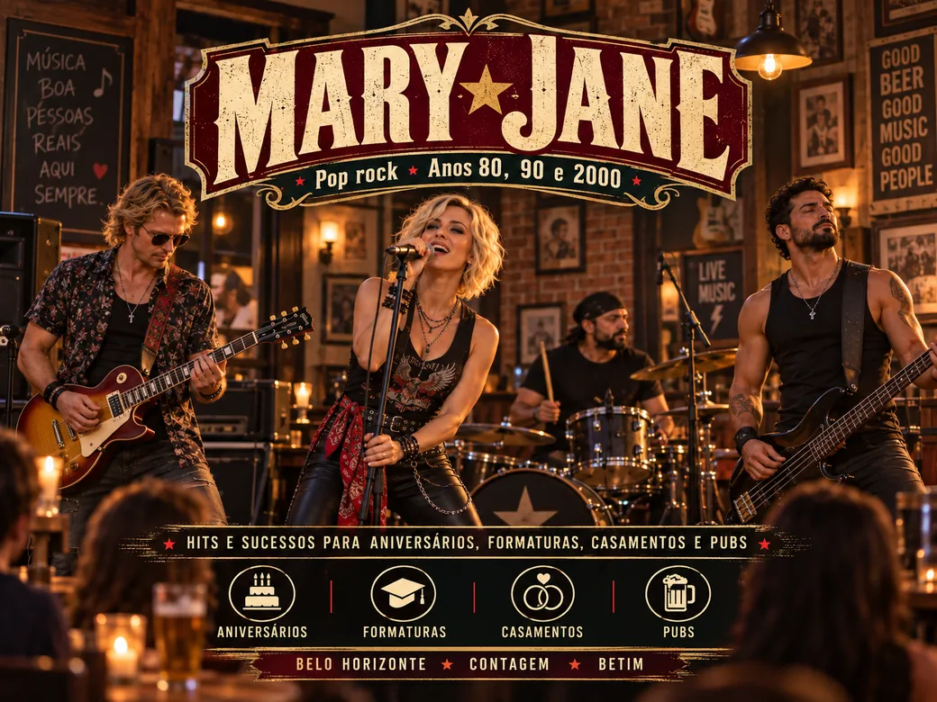 Arte conceitual da banda Mary Jane: Pub acolhedor em Belo Horizonte